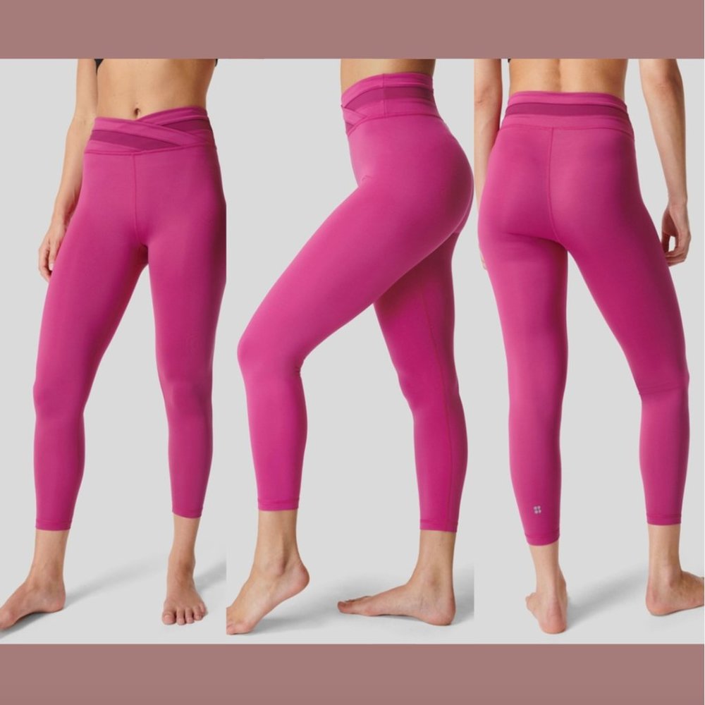 NWT SWEATY BETTY [ Small ] All Day Crossover Waist 7/8 Leggings Phlox Pink #5956